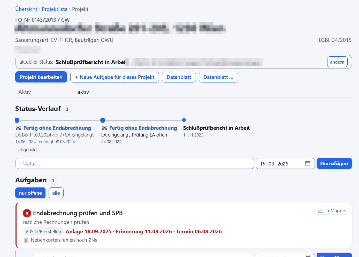 Status & Verlauf je Projekt